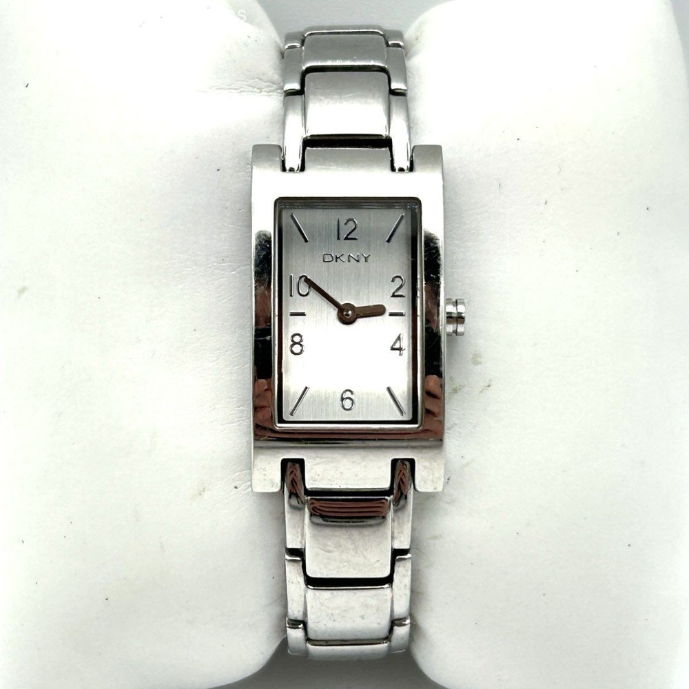 DKNY Women's Silver Stainless Steel Rectangular Face Link Watch NY-3605 Sz 7"